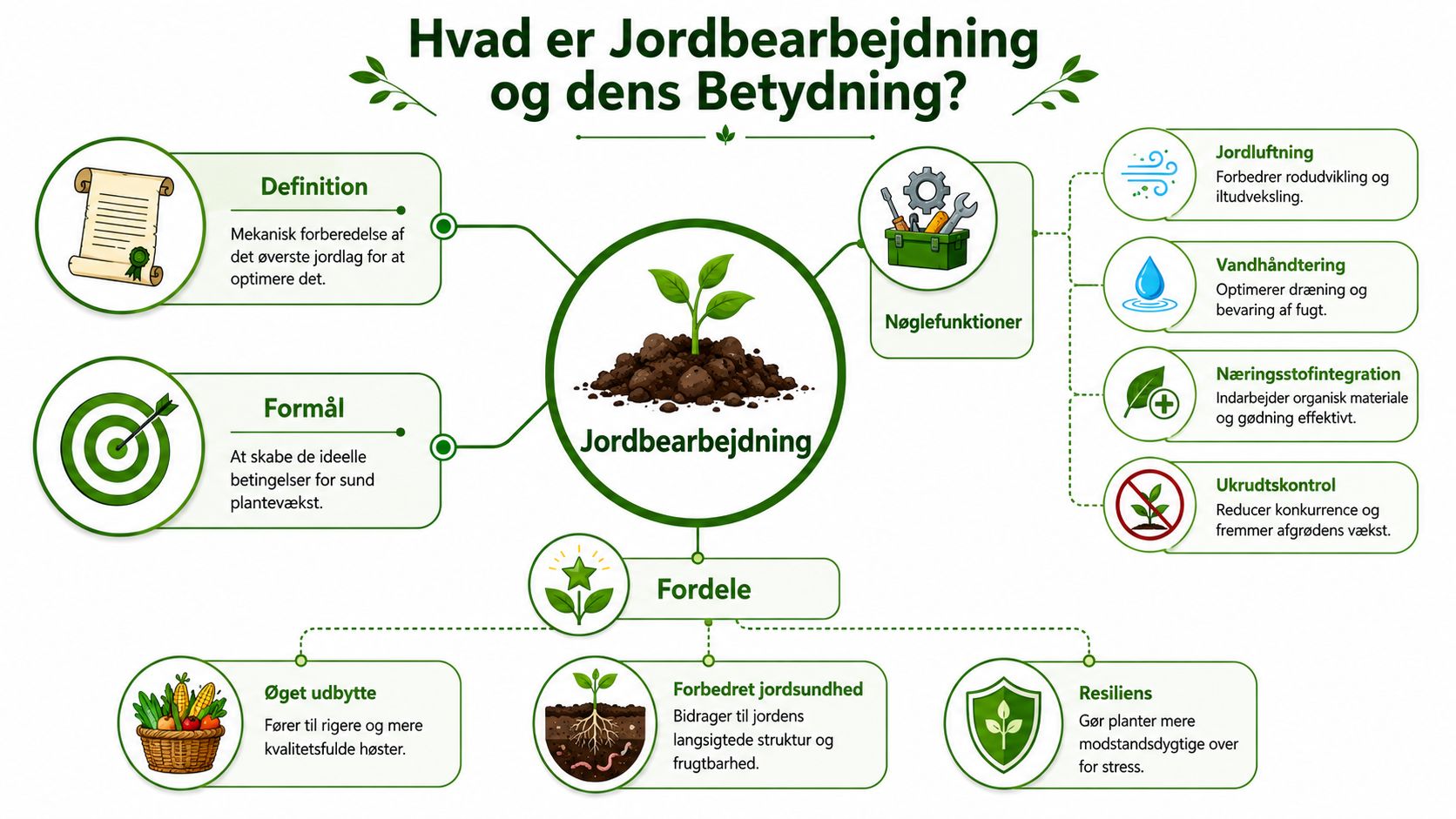 Illustration af jordbearbejdning med fokus på fordele og nøglefunktioner.